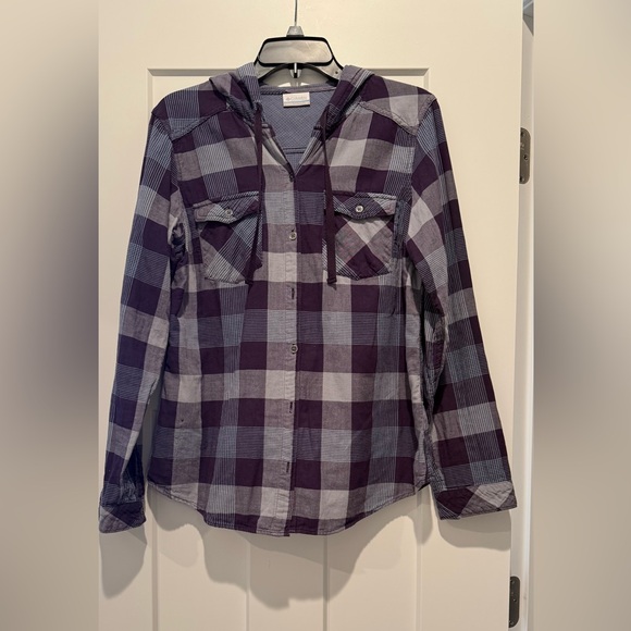 Columbia Sportswear Company Tops - Columbia Purple Plaid shirt with hood size Medium